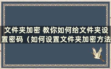 文件夹加密 教你如何给文件夹设置密码（如何设置文件夹加密方法）